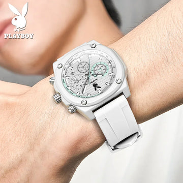 PLAYBOY Top Brand Original Luxury Waterproof Silicone Strap Calendar Luminous Fashion Quartz Men's Wrist Watches